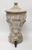 Lipscombe & Co brown stoneware cistern and cover, decorated in high relief with the Royal Arms