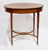 Edwardian satinwood oval occasional table, the top decorated with a central panel depicting a