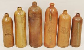 Collection of 19th century German and Dutch brown stoneware mineral water bottles, variously