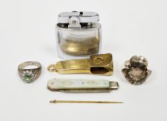 Two silver rings including modernist silver ring claw-set with a large round faceted smoky quartz