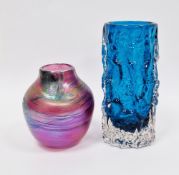 Whitefriars kingfisher blue bark vase designed by Geoffrey Baxter, 15.5cm high and a glass form