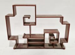 Chinese hardwood table-top open display shelf with various stepped compartments, 61cm high x 81cm