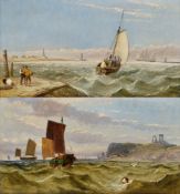 Late 19th/early 20th century Pair oil on canvas Coastal scenes with fishing boats and figures,