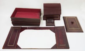 Mid-20th century ‘Fortnum & Mason of London’ desk set, each item with a tooled burgundy leather