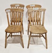 Three elm seated lathback kitchen chairs, 89cm high x 45cm wide x 44cm deep and a pair of beech