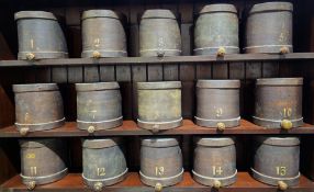 Set of fifteen 19th century French apothecary pharmaceutical bentwood cylindrical canister for