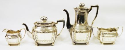 19th century silver matched four piece tea service, the tea pot and coffee pot Sheffield 1875,