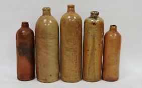Collection of 19th century German and Dutch brown stoneware mineral water bottles, variously