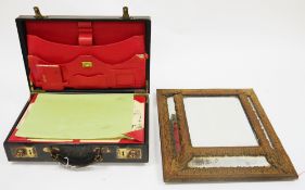 Mid-20th century leather covered attache case, opening to a red fitted interior, 36cm long and a