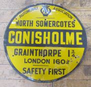 Original enamel AA Automobile Association road sign, Conisholme, North Somercotes with distances