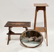 19th century Gothic revival stool, the rectangular top with relief carving depicting fish, on a