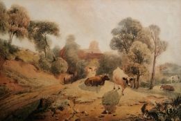 Late19th/early 20th century school Watercolour Rural scene with cattle resting, unsigned, framed and