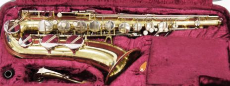 ‘ La Fleur ‘ saxophone imported by Boosey & Hawkes, with a gilt brass finish, no.165665, 81cm