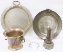 Cornish serpentine stone table lamp in the form of a lighthouse (lacking top), 28cm high together