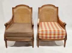 Pair of contemporary Wesley Barrell bergere armchairs in the Edwardian manner, having cane back