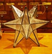 Early to mid-20th century leaded and mottled glass pendant light shade in the form of an 11-point