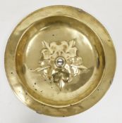 Nuremberg brass and enamel alms dish, 16th/early 17th century, the centre with an enamelled red