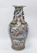 Chinese Canton 19th century famille rose vase, oviform moulded with salamanders and lion dogs,