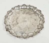 George III silver salver, London 1803, maker's mark rubbed, of circular form with shaped shell and