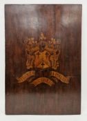Late 19th / early 20th century wooden panel decorated with an armorial crest and the words ' Tu ne