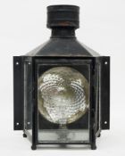 Late 19th / early 20th century black japanned lamp, possibly a railway platform lamp (converted to