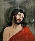 19th/20th century Reverse painting on glass  Head and shoulders portrait of crucified Christ, 52cm x