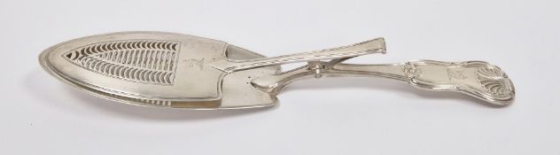George III silver fish server, London 1809, maker's mark rubbed, with sprung mechanism and pierced