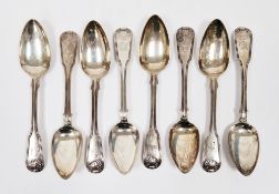 Set of eight George III silver dessert spoons, London 1814, William Eaton, fiddle, thread and
