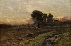 James Campbell Noble RSA (British, 1846-1913) Oil on canvas 'Burning Potato Wrack', rural scene at