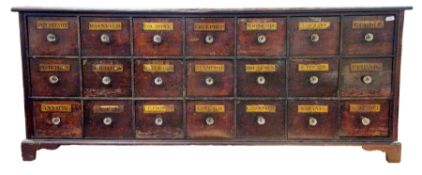 19th century mahogany shop fitting apothecary multi-drawer cabinet, comprising a bank of twenty-