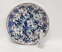 Modern Chinese blanc de chine-style small figure of a Guanyin, 16cm high and a Japanese Meiji period