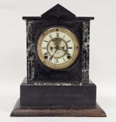 Late 19th century American mantel clock in architectural black and veined marble case, the