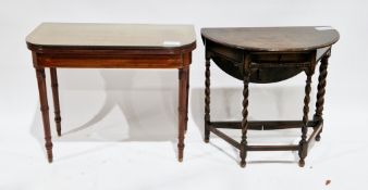 Early 19th century mahogany and satinwood inlaid foldover card table, the rectangular hinged top