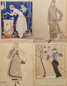 Georges Barbier (1882-1932)  Set of four handcoloured stencils Fashion plates including 'L'