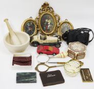 Mixed lot of collectable items including a Nikon Coolpix P7000 camera, a Concorde pewter desk