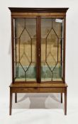 Edwardian mahogany inlaid display cabinet, the two astragal-glazed doors opening to five glass