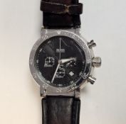 Gent's Hugo Boss stainless steel strap watch, the circular black dial with three subsidiary dials