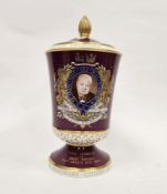 Spode bone china commemorative limited edition Winston Churchill claret-ground vase and cover,