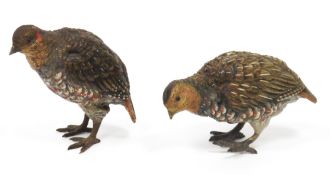 In the manner of Franz Bergman, two Austrian style cold-painted bronze models of partridge,
