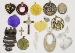 Two vintage sewing baskets filled with various costume jewellery including pendants, cufflinks,