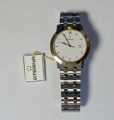 Gent's Eterna bi-coloured stainless steel and 18ct gold bracelet watch, circular dial, baton