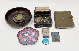 Silver 800 grade matchbox holder decorated with the Maltese cross, an early 20th century green suede