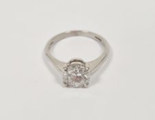Platinum laboratory grown diamond solitaire ring, the claw-set round brilliant cut diamond of