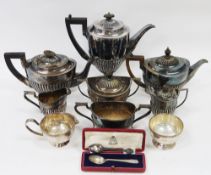 Mixed lot of silver plate and other items including a four-piece tea service with partially fluted