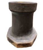 Large 19th century apothecary wooden and iron-bound mortar stand, of circular form on a tapered