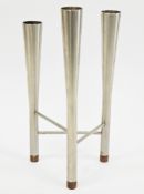 Robert Welch for Old Hall stainless steel ' Campden' three-branch candlestick, having tapering