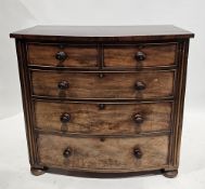 19th century bowfronted chest having two short over three long graduated cockbeaded drawers with