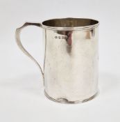 George III silver mug of plain cylindrical form, engraved with initials, reeded top rim and foot rim