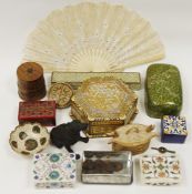 Two Indian Agra white marble boxes, both with pietra dura inlay of malachite, lapis lazuli and