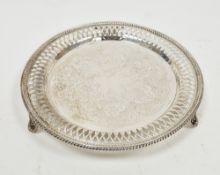 Victorian silver card tray, London 1862, Thomas Bradbury & Sons, of circular form engraved with a